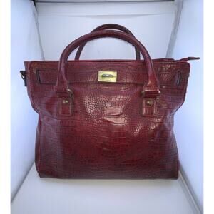 Red Vintage‎ Bueno Croc Style Handbag Handle Kelly Style Gold Hardware